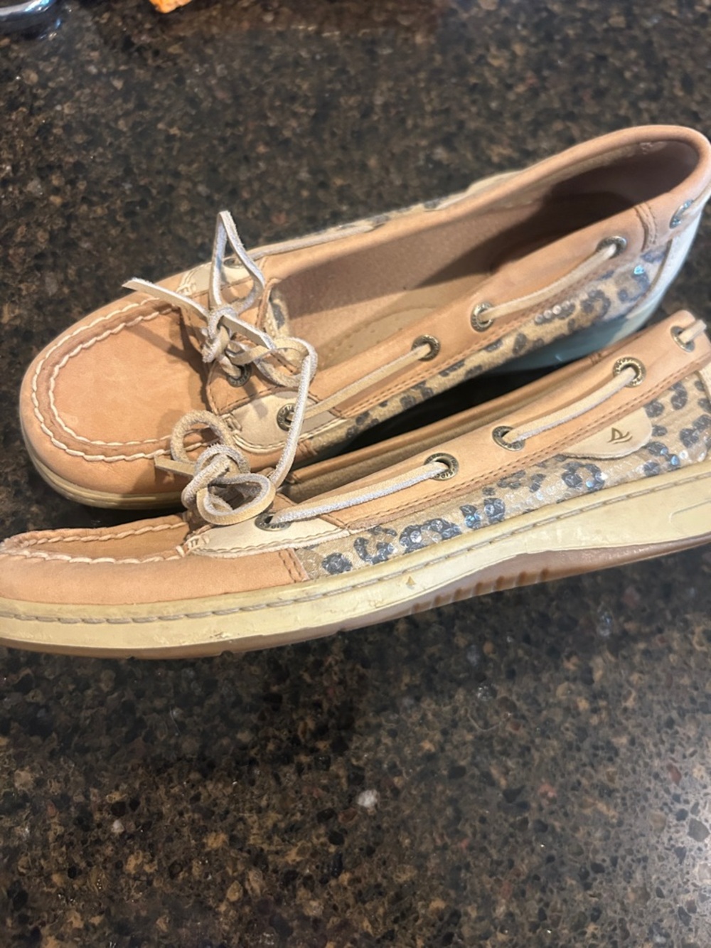 Sperry Tan and Leopard-Accent Women's Moccasin Boat Shoes